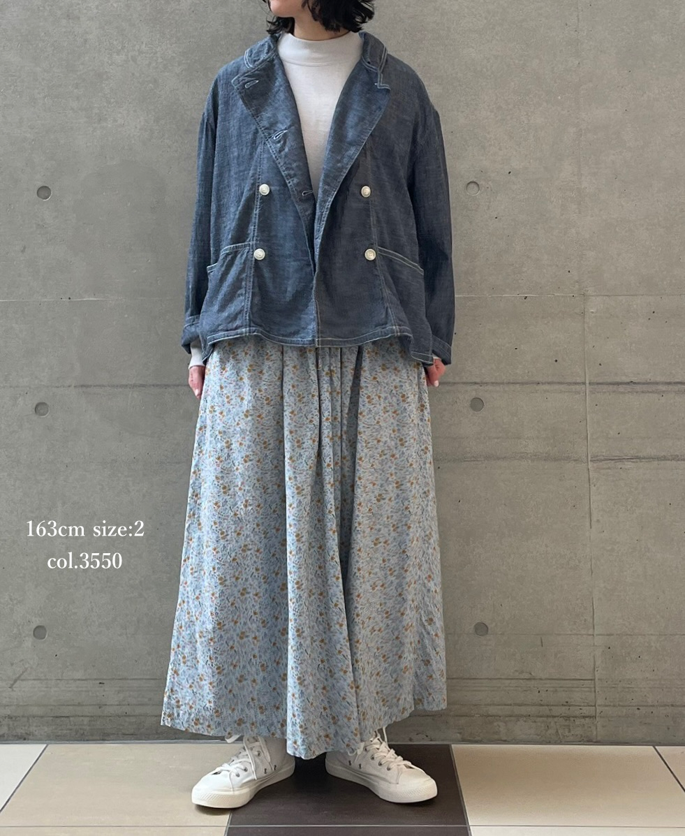 INAM2515FD(スカート) COTTON FLOWER PRINT GATHERED EASY SKIRT WITH LINING