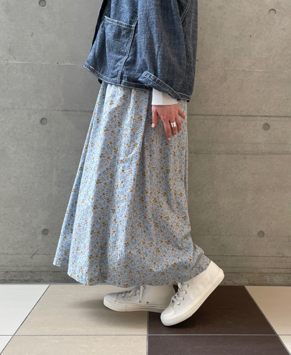 INAM2515FD(スカート) COTTON FLOWER PRINT GATHERED EASY SKIRT WITH LINING