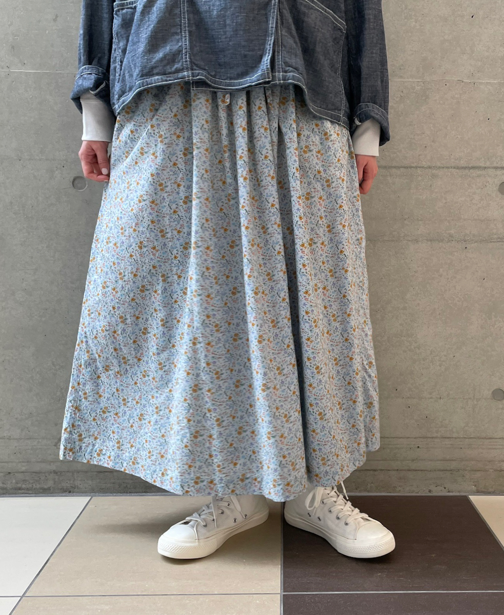 INAM2515FD(スカート) COTTON FLOWER PRINT GATHERED EASY SKIRT WITH LINING