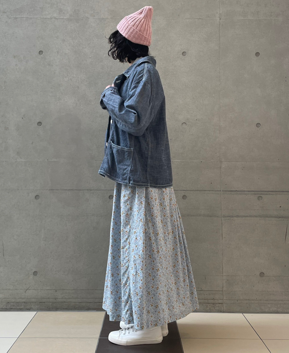 INAM2515FD(スカート) COTTON FLOWER PRINT GATHERED EASY SKIRT WITH LINING