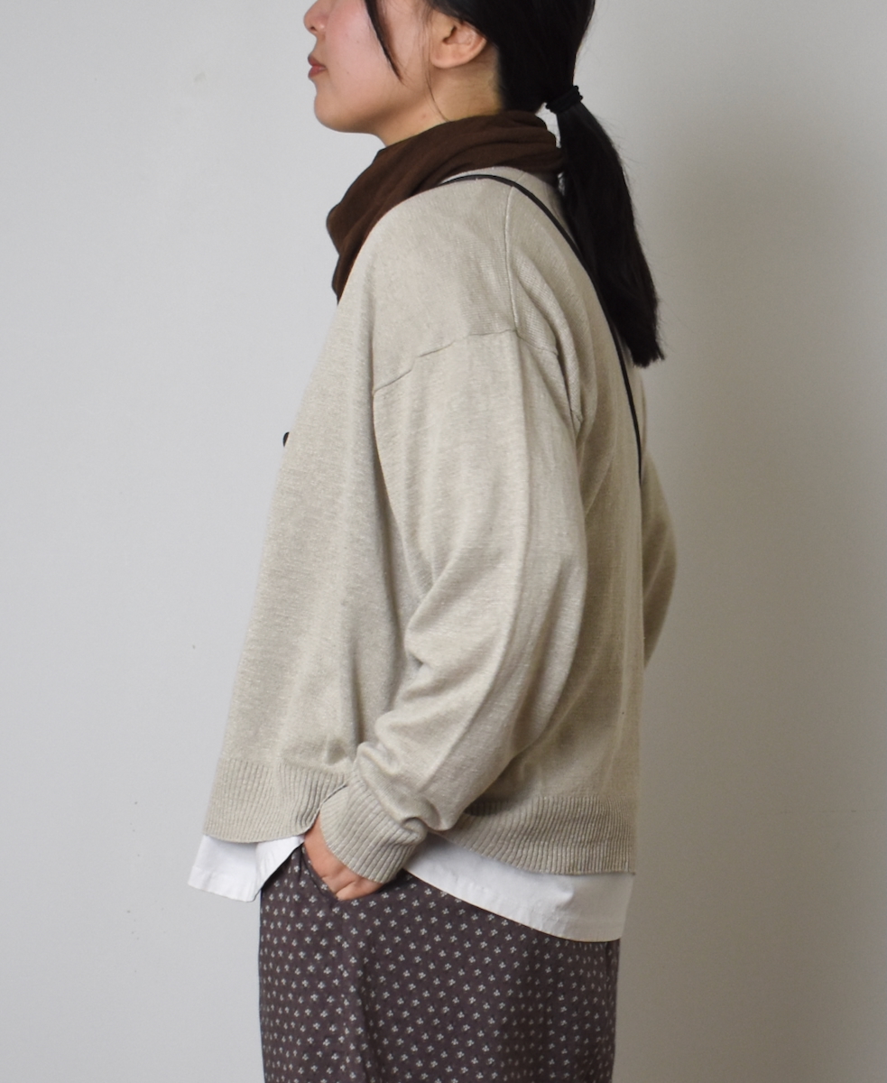 GNSL23302 (ニット) 12GG 1PLY LINEN PLAIN V-NECK 1 BUTTON CARDIGAN