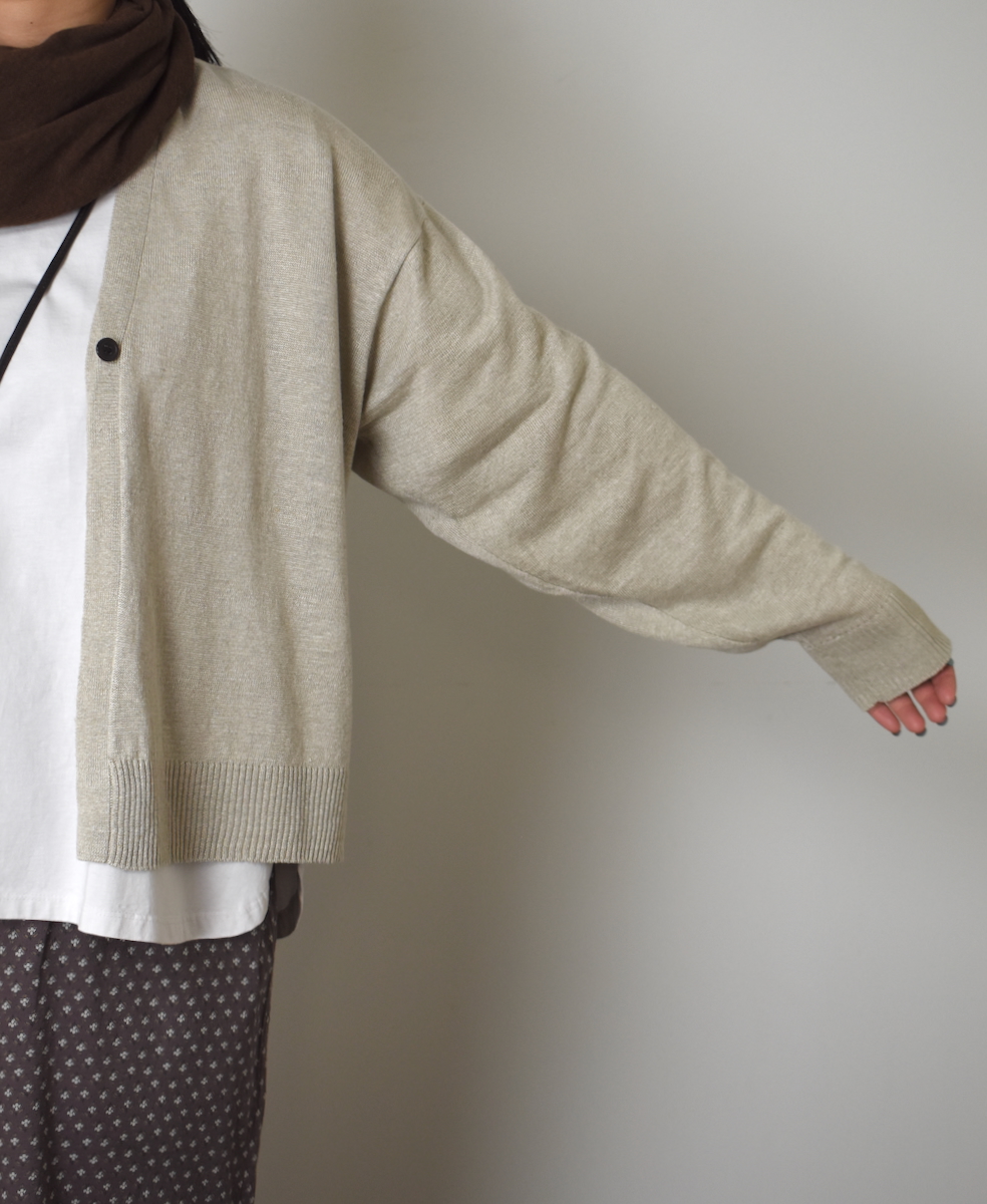 GNSL23302 (ニット) 12GG 1PLY LINEN PLAIN V-NECK 1 BUTTON CARDIGAN