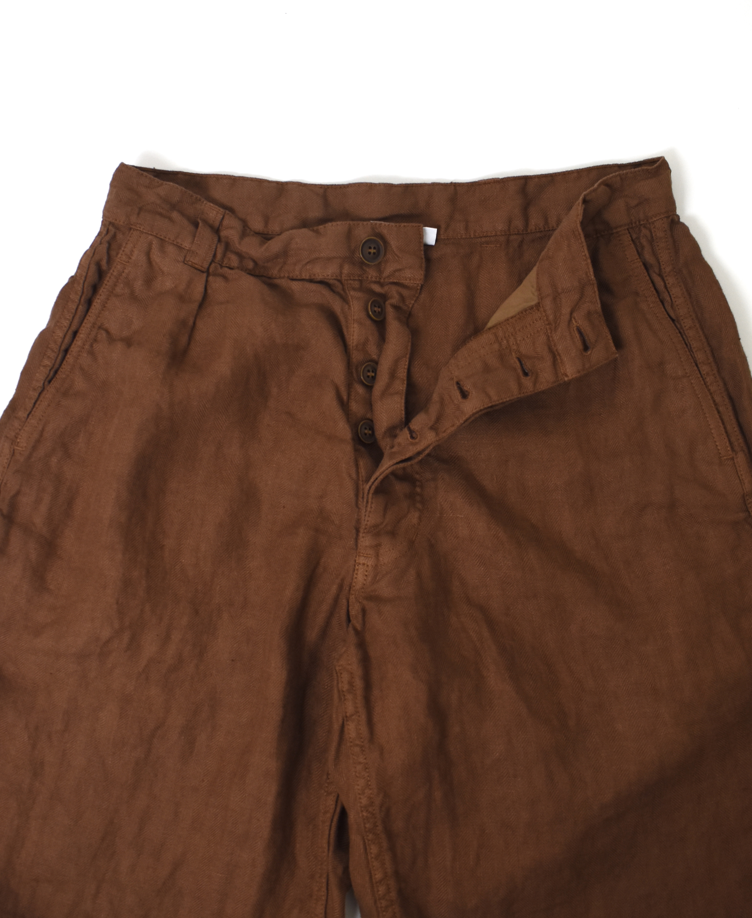 NAM1811LH (パンツ) LINEN HERRINGBONE (OVERDYE) ONE-TUCK CROPPED PANTS