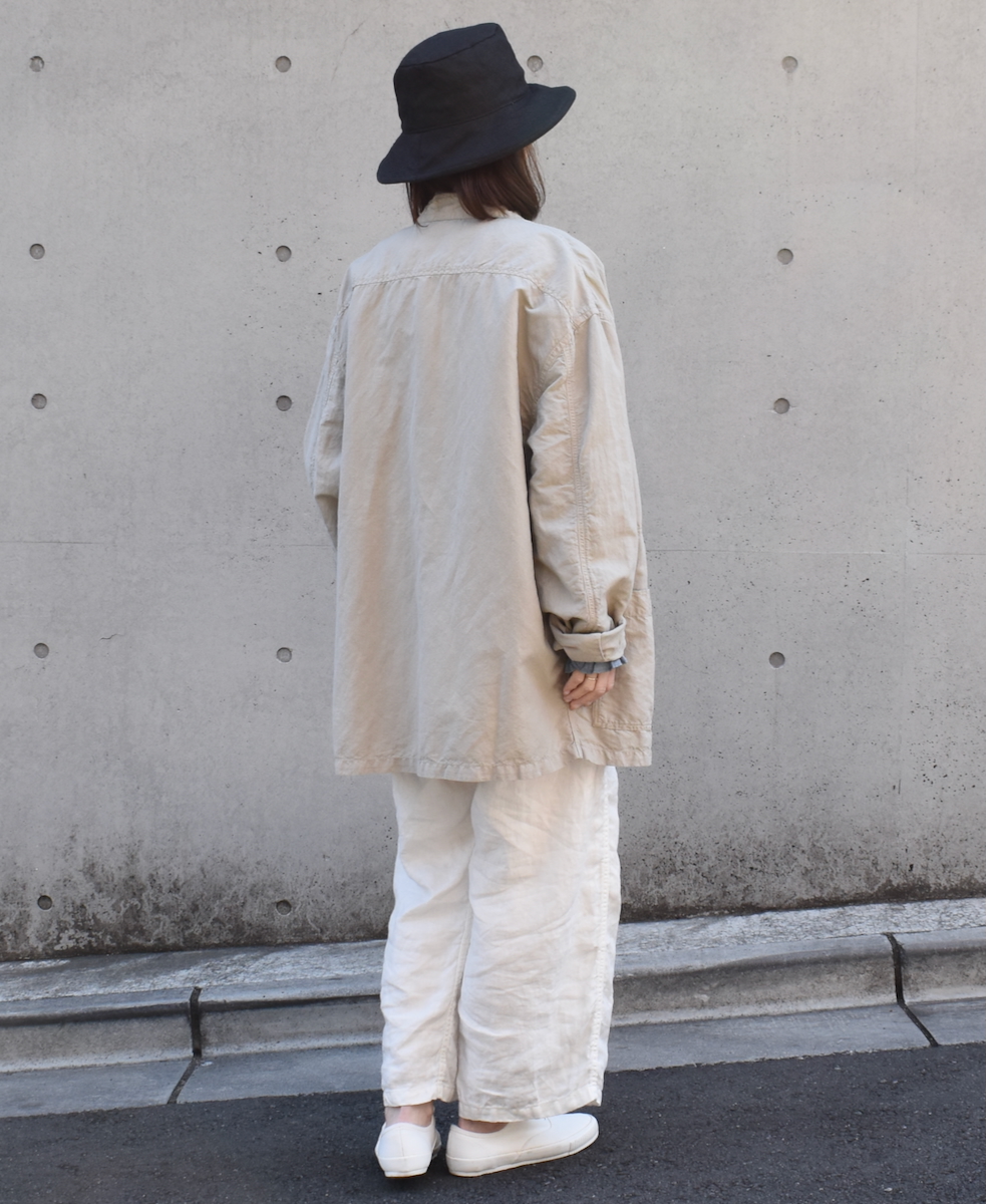 NAM1811LH (パンツ) LINEN HERRINGBONE (OVERDYE) ONE-TUCK CROPPED PANTS