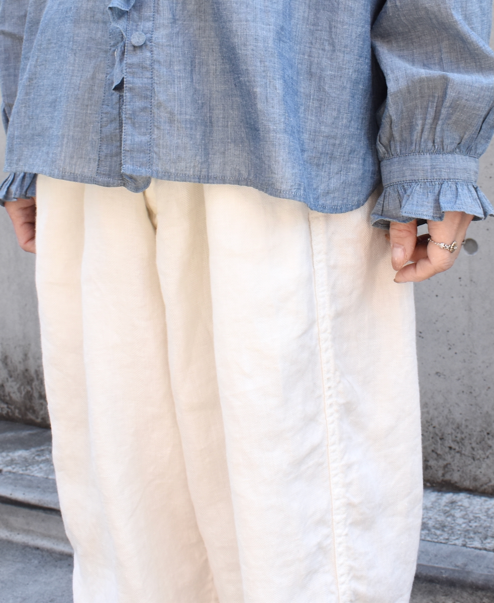 NAM1811LH (パンツ) LINEN HERRINGBONE (OVERDYE) ONE-TUCK CROPPED PANTS