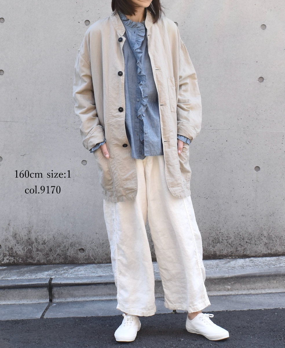 NAM1811LH (パンツ) LINEN HERRINGBONE (OVERDYE) ONE-TUCK CROPPED PANTS