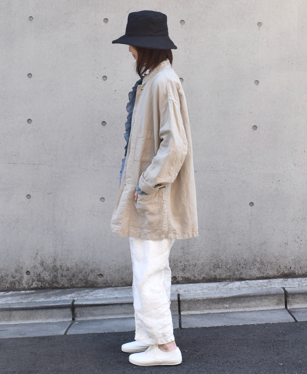 NAM1811LH (パンツ) LINEN HERRINGBONE (OVERDYE) ONE-TUCK CROPPED PANTS