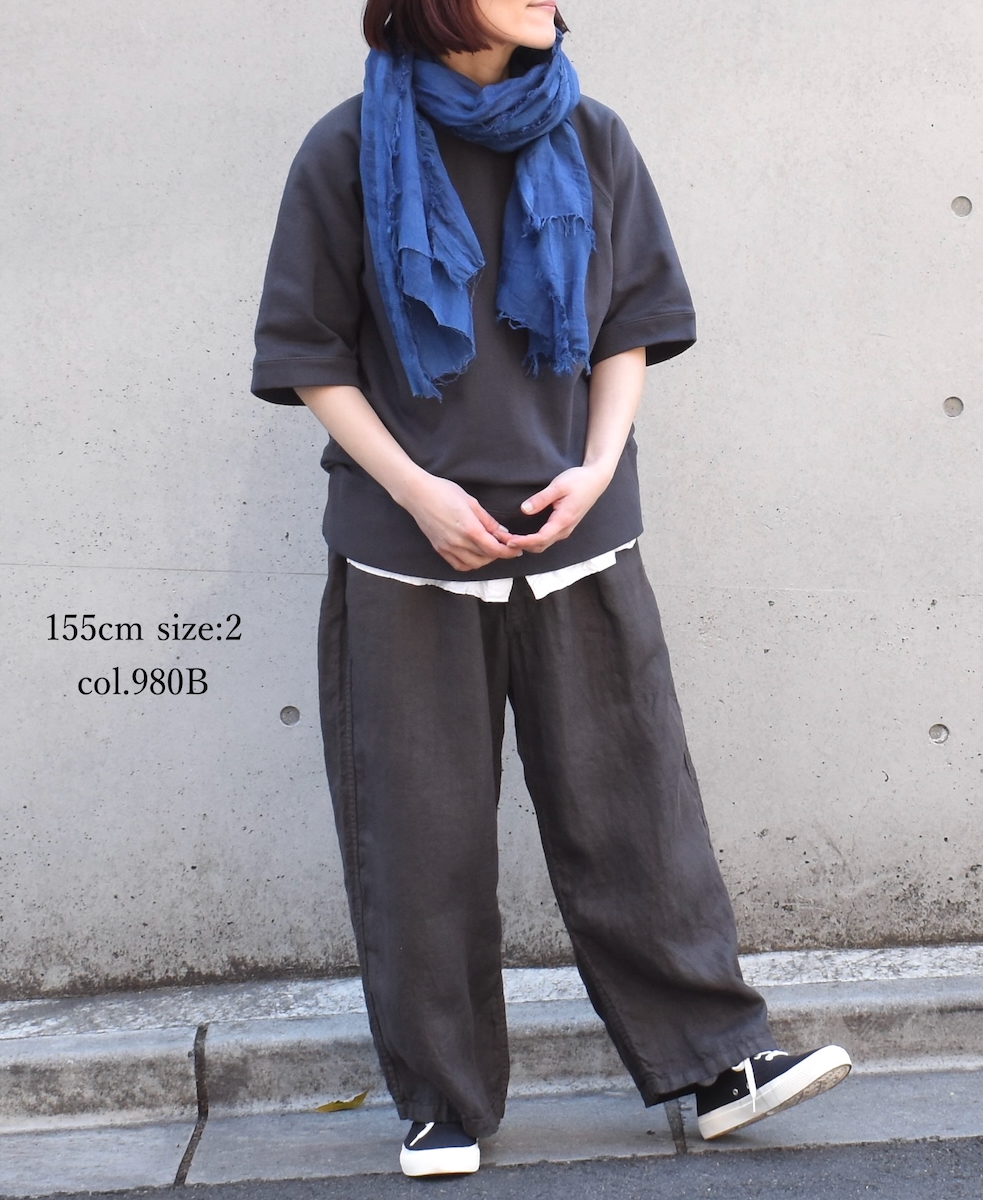 NAM1811LH (パンツ) LINEN HERRINGBONE (OVERDYE) ONE-TUCK CROPPED PANTS