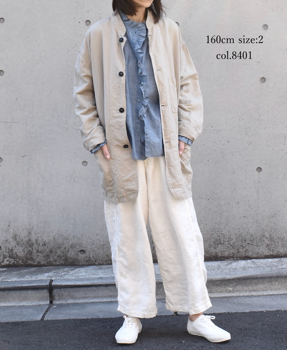 ISNAM2501D(ジャケット) COTTON LINEN OVERDYE BANDED COLLAR JACKET