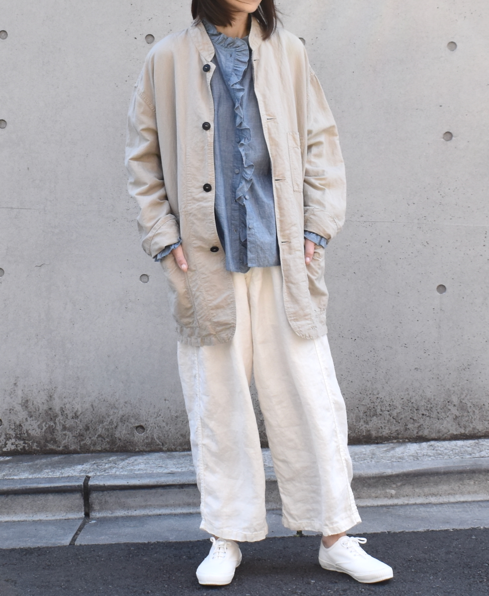 INMDS25062(シャツ) HANDWOVEN YARN DYE NATURAL INDIGO CHAMBRAY FRILL COLLAR SHIRT