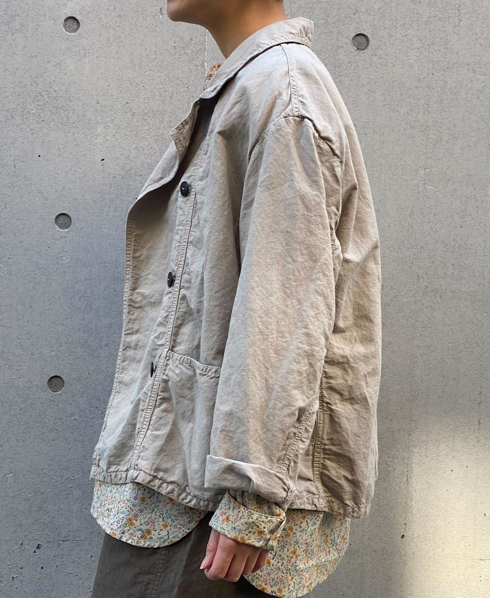 ISNAM2402D(ジャケット) COTTON LINEN OVERDYE ROUND COLLAR DOUBLE JACKET