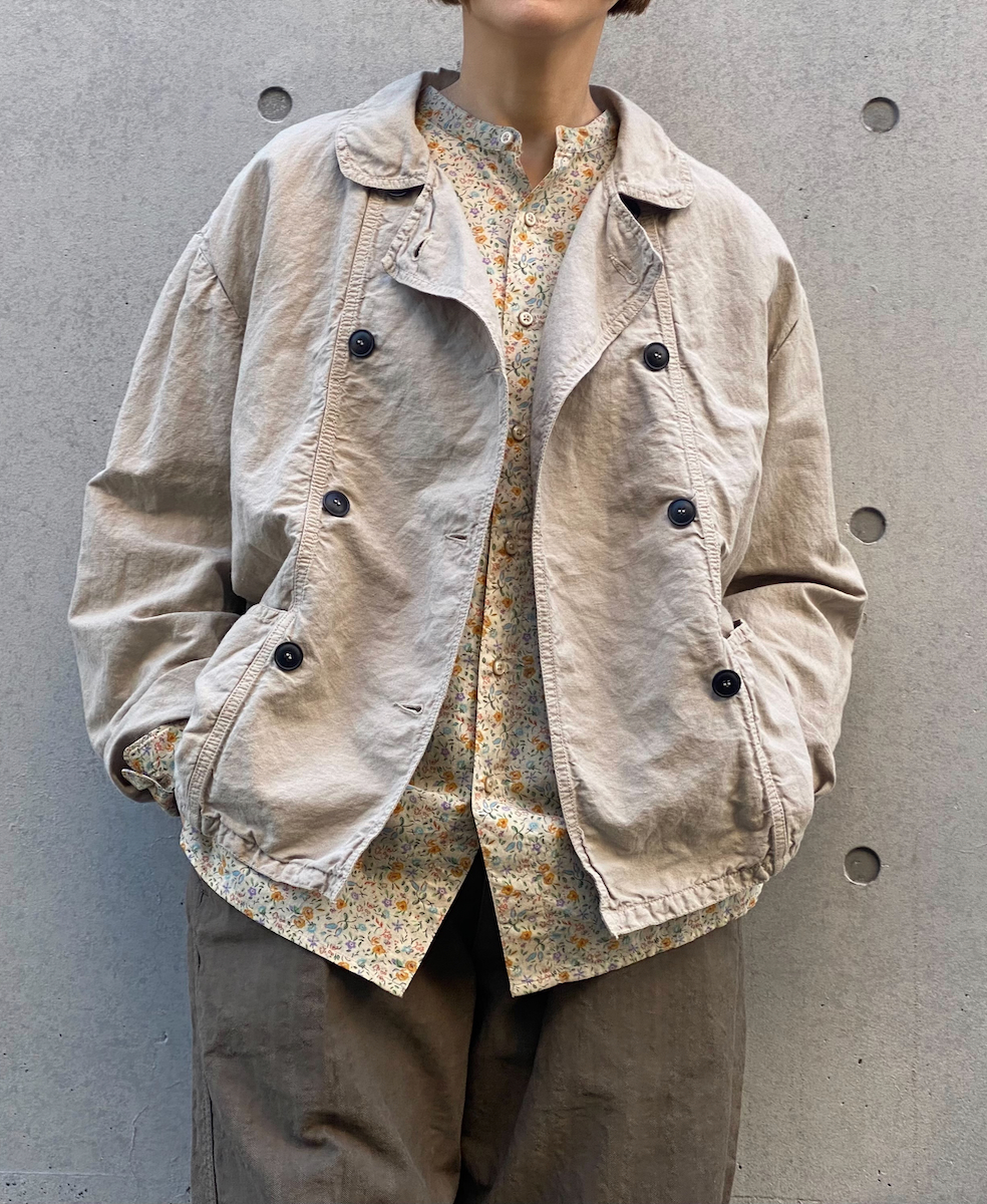 ISNAM2402D(ジャケット) COTTON LINEN OVERDYE ROUND COLLAR DOUBLE JACKET