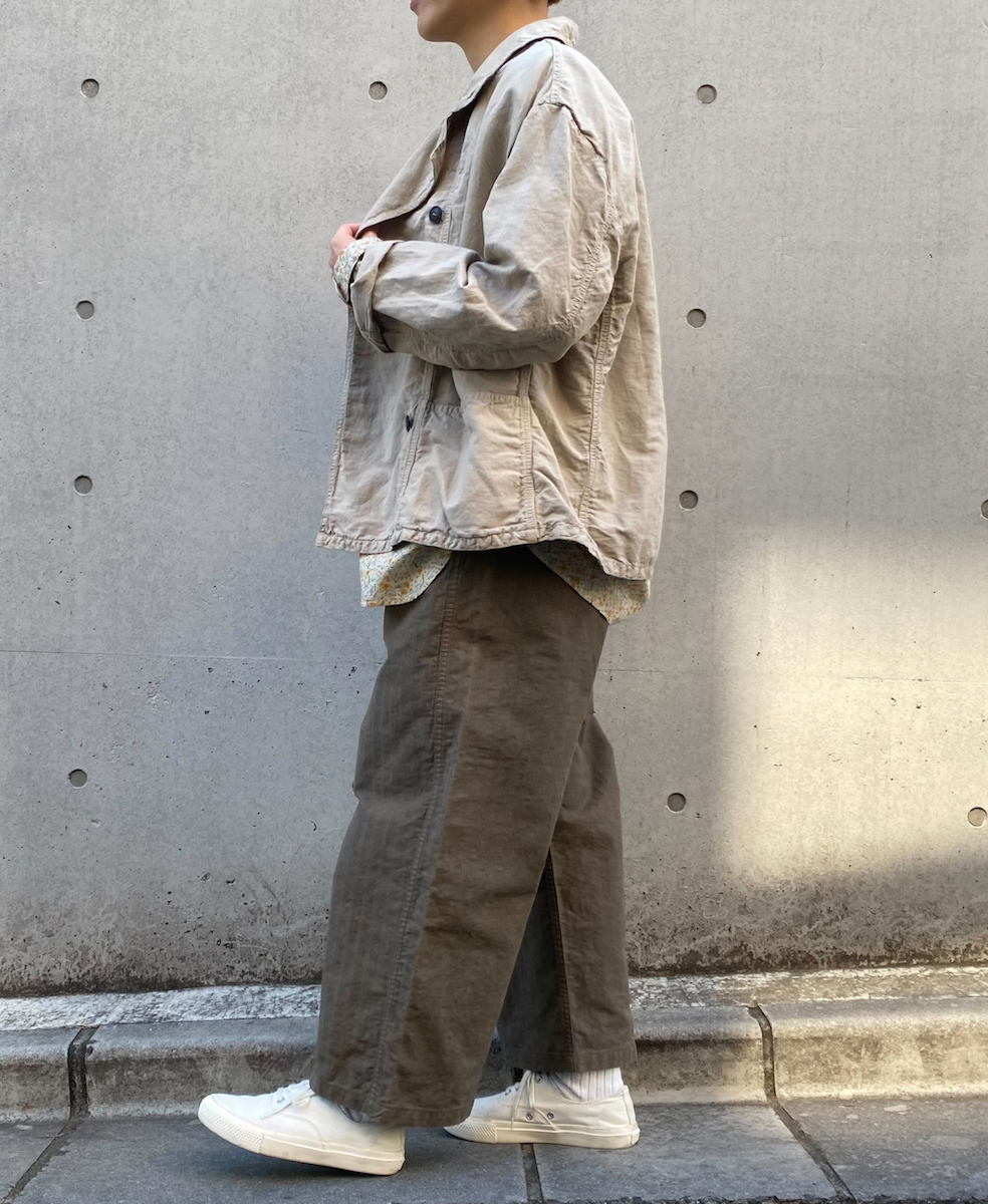 ISNAM2402D(ジャケット) COTTON LINEN OVERDYE ROUND COLLAR DOUBLE JACKET