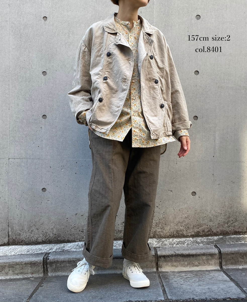 ISNAM2402D(ジャケット) COTTON LINEN OVERDYE ROUND COLLAR DOUBLE JACKET