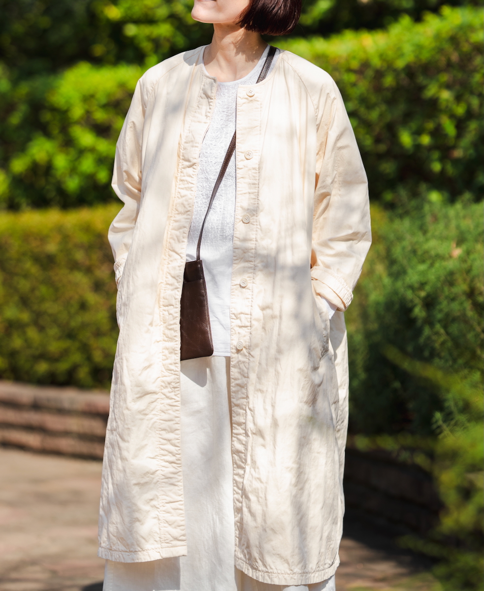 NMDS24632W(コート) 40s ORGANIC POPLIN RAGLAN COAT WITH VERTICAL STITCH