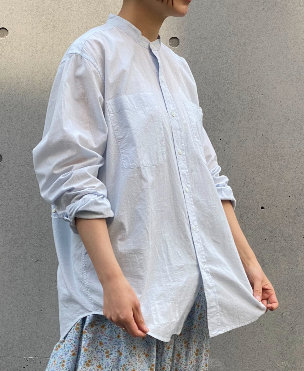 NVL2531CB(シャツ) 60s ORGANIC CAMBRIC BANDED COLLAR L/SL OVERSIZED SHIRT