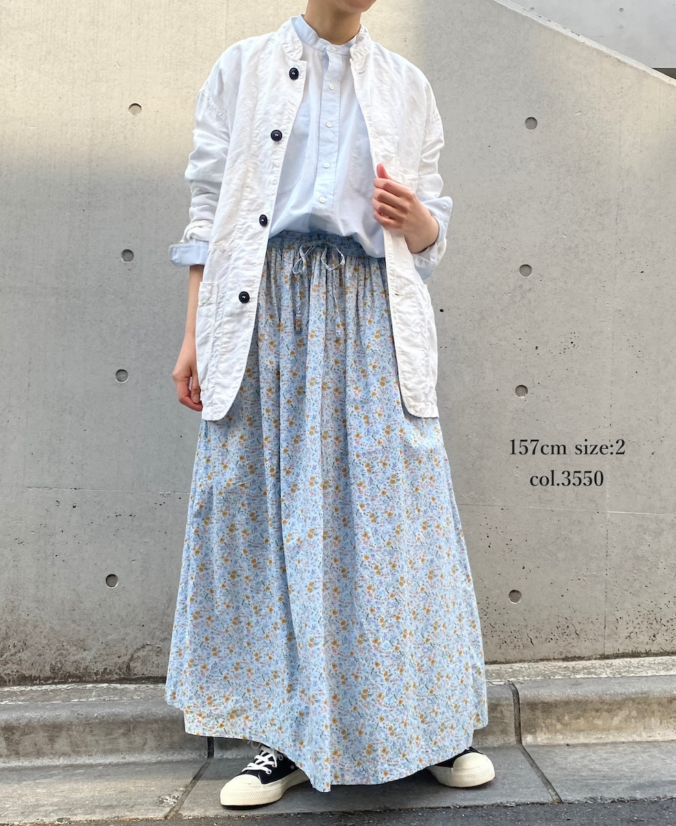 INAM2515FD(スカート) COTTON FLOWER PRINT GATHERED EASY SKIRT WITH LINING