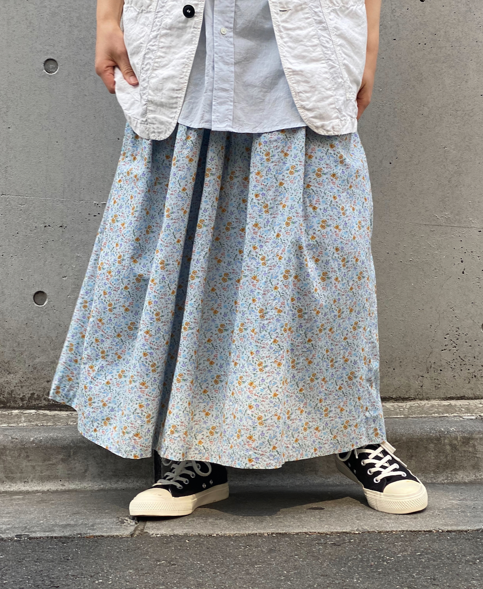INAM2515FD(スカート) COTTON FLOWER PRINT GATHERED EASY SKIRT WITH LINING