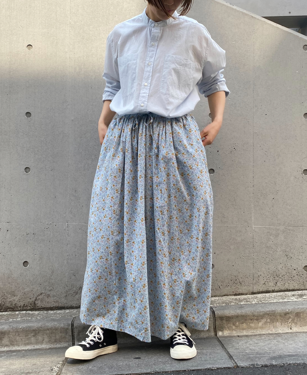INAM2515FD(スカート) COTTON FLOWER PRINT GATHERED EASY SKIRT WITH LINING