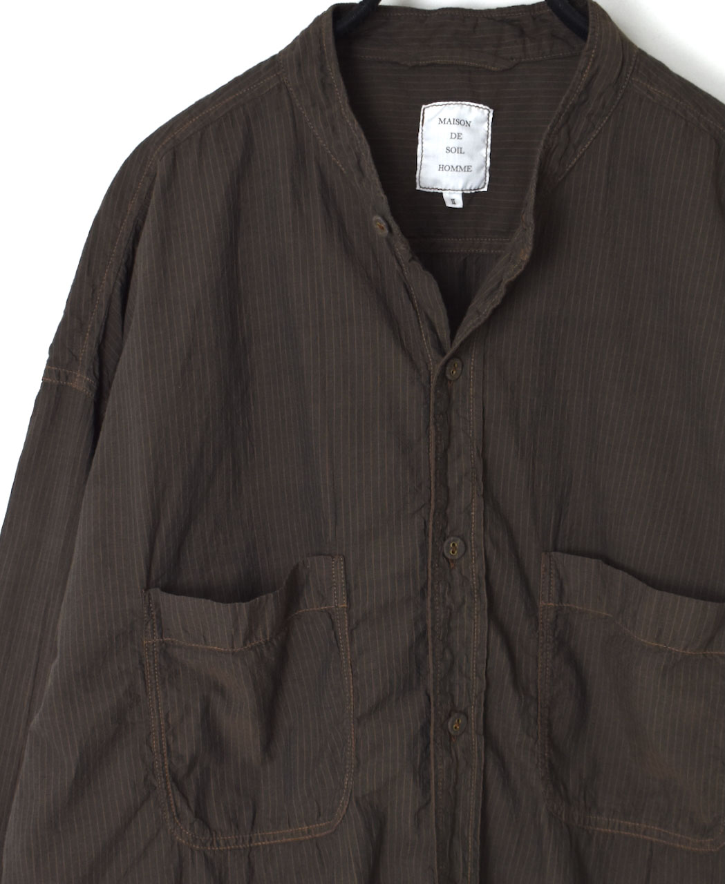 IMDSH2521CSD(シャツ) HANDWOVEN COTTON STRIPE(OVERDYE) MDS BANDED COLLAR SHIRT
