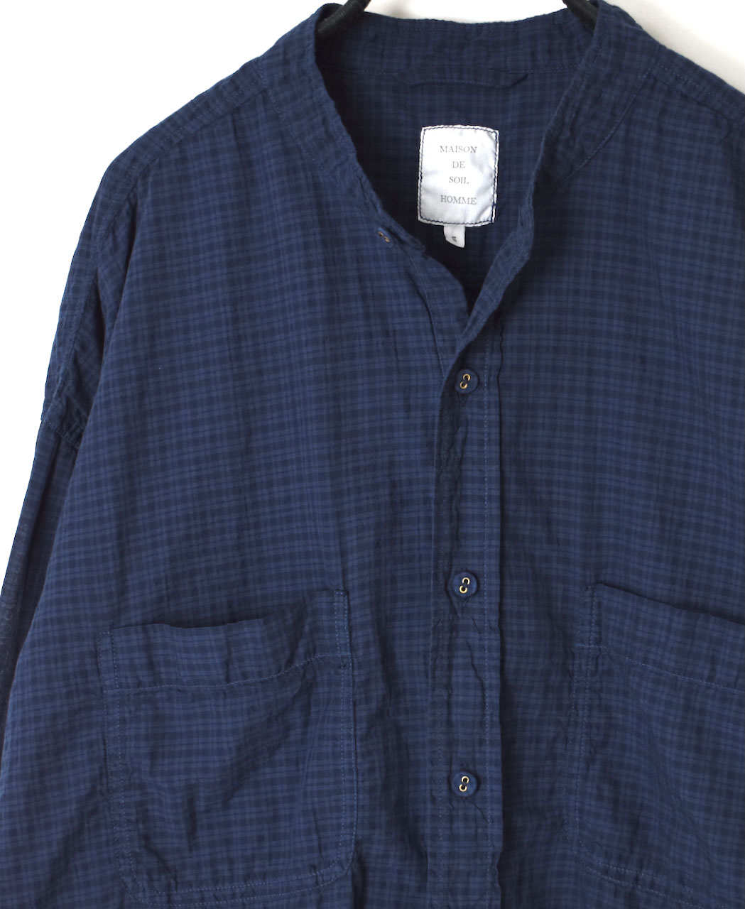 IMDSH2521CCD(シャツ) HANDWOVEN COTTON CHECK(OVERDYE) MDS BANDED COLLAR SHIRT