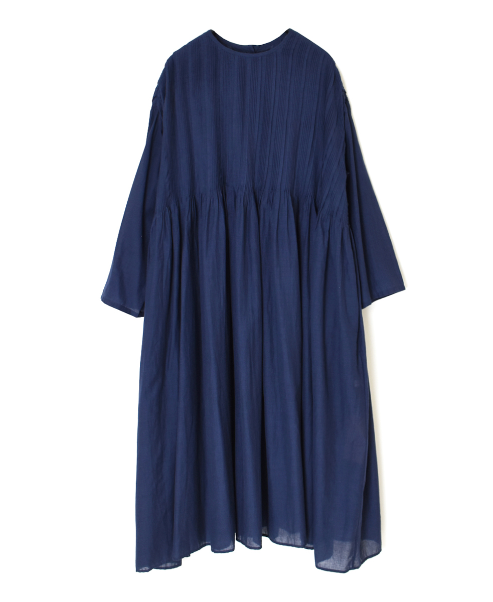 INMDS25044(ワンピース) 100s KHADI(100s×150s) CREW-NECK 3/4SL SHIRT DRESS WITH RANDOM PLEATS