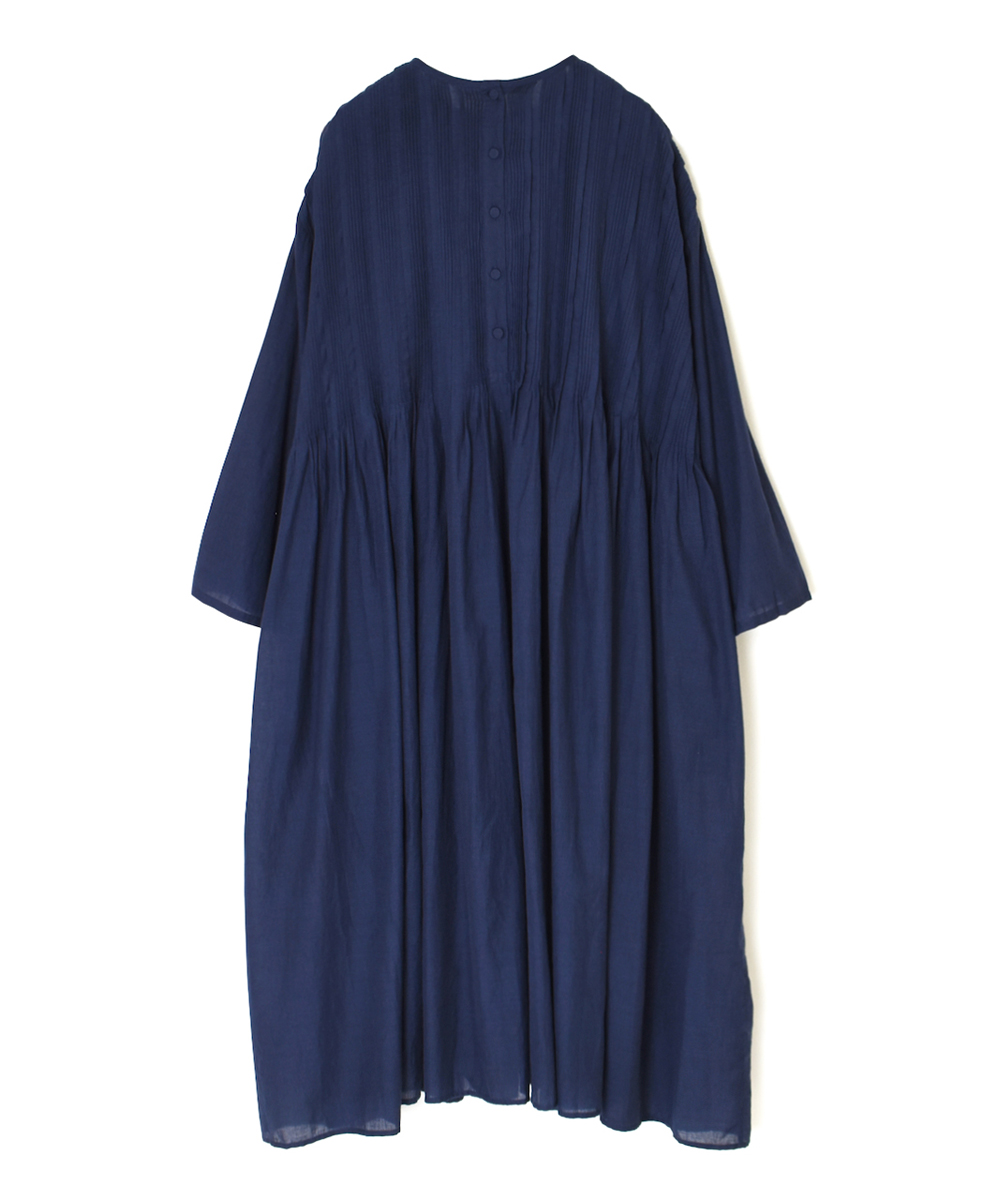 INMDS25044(ワンピース) 100s KHADI(100s×150s) CREW-NECK 3/4SL SHIRT DRESS WITH RANDOM PLEATS