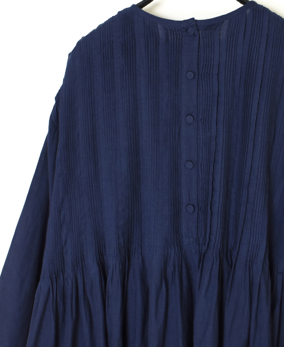 INMDS25044(ワンピース) 100s KHADI(100s×150s) CREW-NECK 3/4SL SHIRT DRESS WITH RANDOM PLEATS