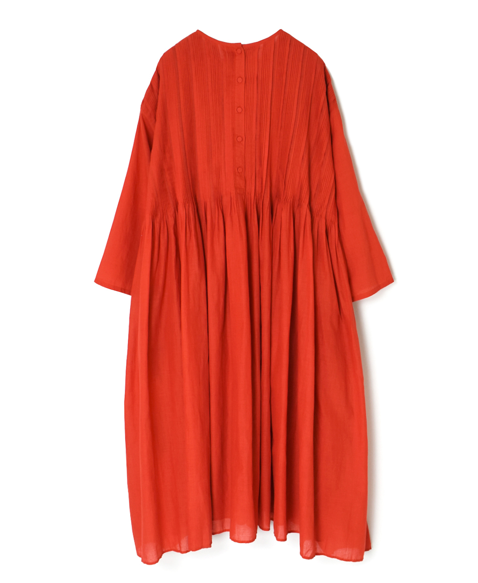 INMDS25044(ワンピース) 100s KHADI(100s×150s) CREW-NECK 3/4SL SHIRT DRESS WITH RANDOM PLEATS