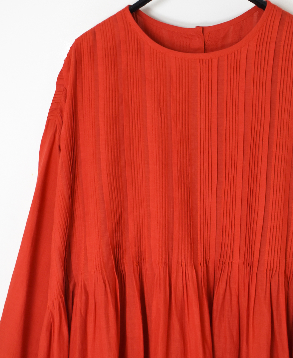 INMDS25044(ワンピース) 100s KHADI(100s×150s) CREW-NECK 3/4SL SHIRT DRESS WITH RANDOM PLEATS