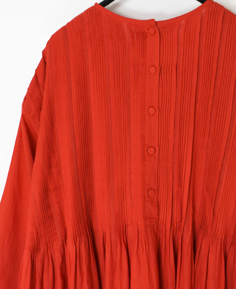 INMDS25044(ワンピース) 100s KHADI(100s×150s) CREW-NECK 3/4SL SHIRT DRESS WITH RANDOM PLEATS