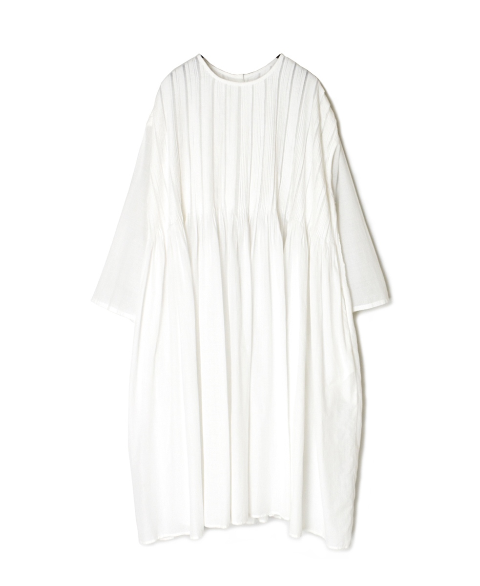 INMDS25044(ワンピース) 100s KHADI(100s×150s) CREW-NECK 3/4SL SHIRT DRESS WITH RANDOM PLEATS