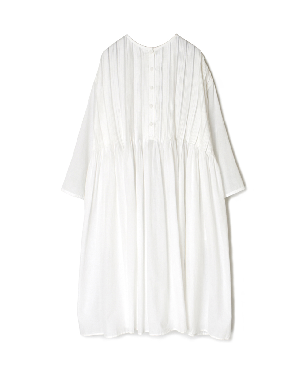 INMDS25044(ワンピース) 100s KHADI(100s×150s) CREW-NECK 3/4SL SHIRT DRESS WITH RANDOM PLEATS