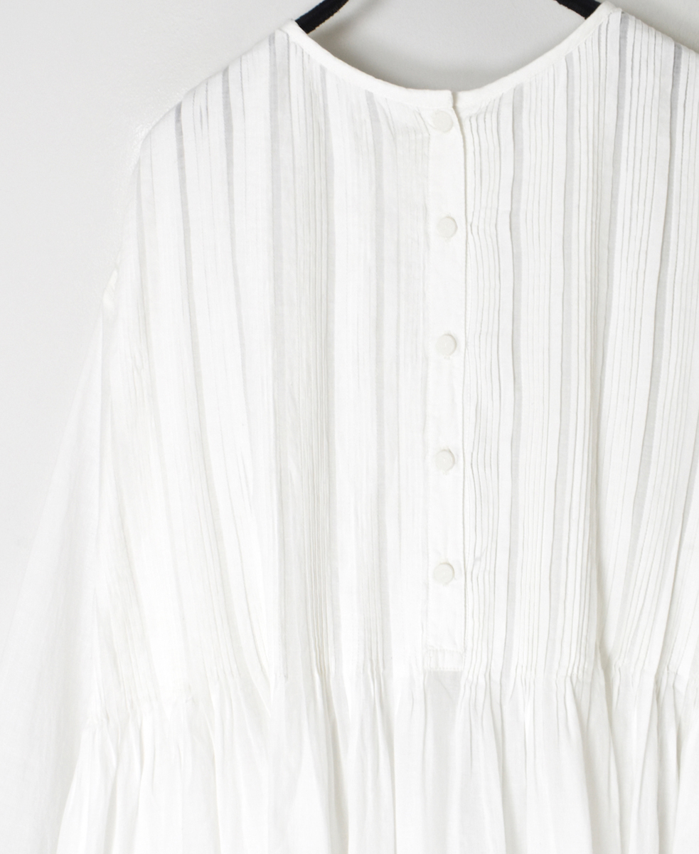 INMDS25044(ワンピース) 100s KHADI(100s×150s) CREW-NECK 3/4SL SHIRT DRESS WITH RANDOM PLEATS
