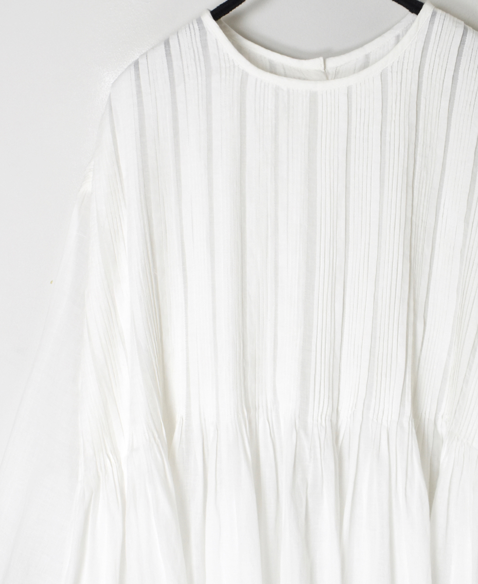 INMDS25044(ワンピース) 100s KHADI(100s×150s) CREW-NECK 3/4SL SHIRT DRESS WITH RANDOM PLEATS