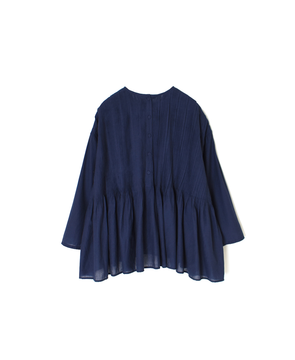 INMDS25043(ブラウス) 100s KHADI(100s×150s) CREW-NECK 3/4SL SHIRT WITH RANDOM PLEATS