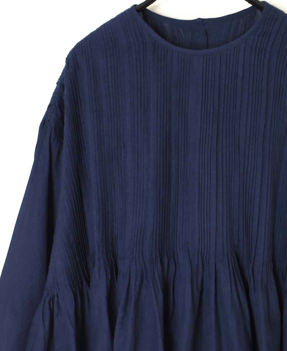 INMDS25043(ブラウス) 100s KHADI(100s×150s) CREW-NECK 3/4SL SHIRT WITH RANDOM PLEATS