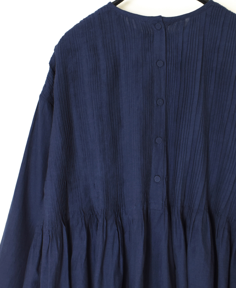 INMDS25043(ブラウス) 100s KHADI(100s×150s) CREW-NECK 3/4SL SHIRT WITH RANDOM PLEATS