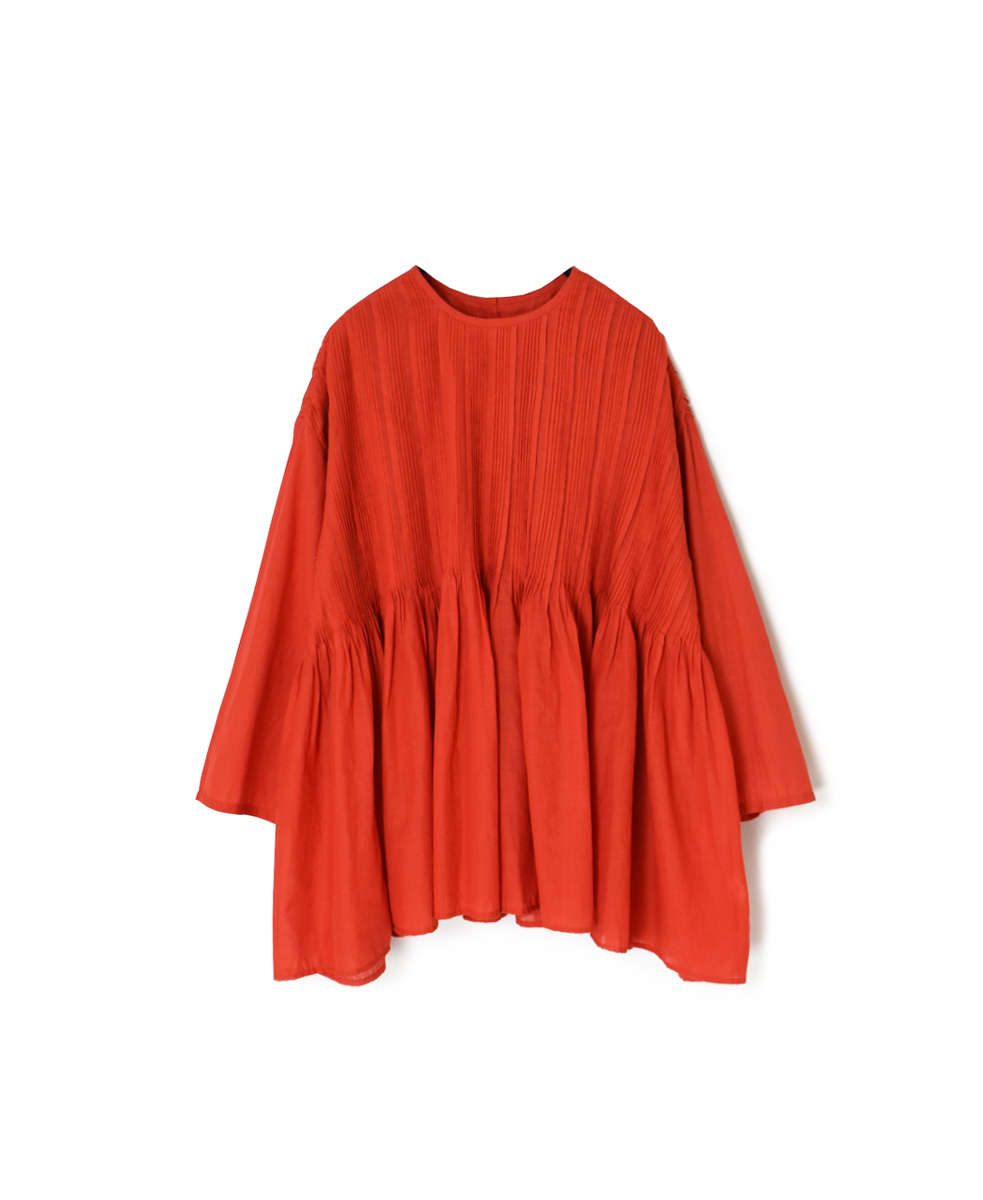 INMDS25043(ブラウス) 100s KHADI(100s×150s) CREW-NECK 3/4SL SHIRT WITH RANDOM PLEATS