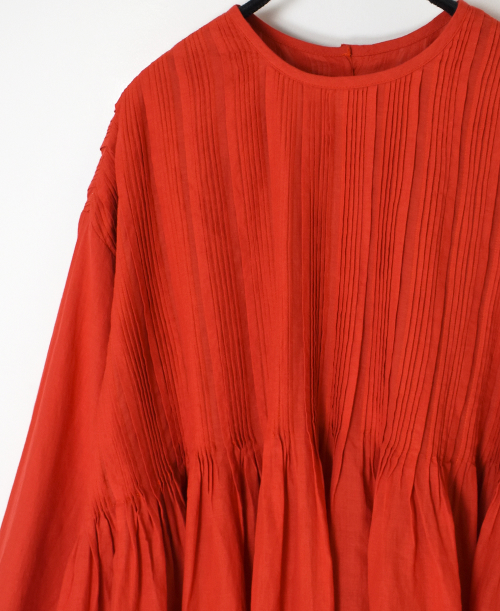 INMDS25043(ブラウス) 100s KHADI(100s×150s) CREW-NECK 3/4SL SHIRT WITH RANDOM PLEATS