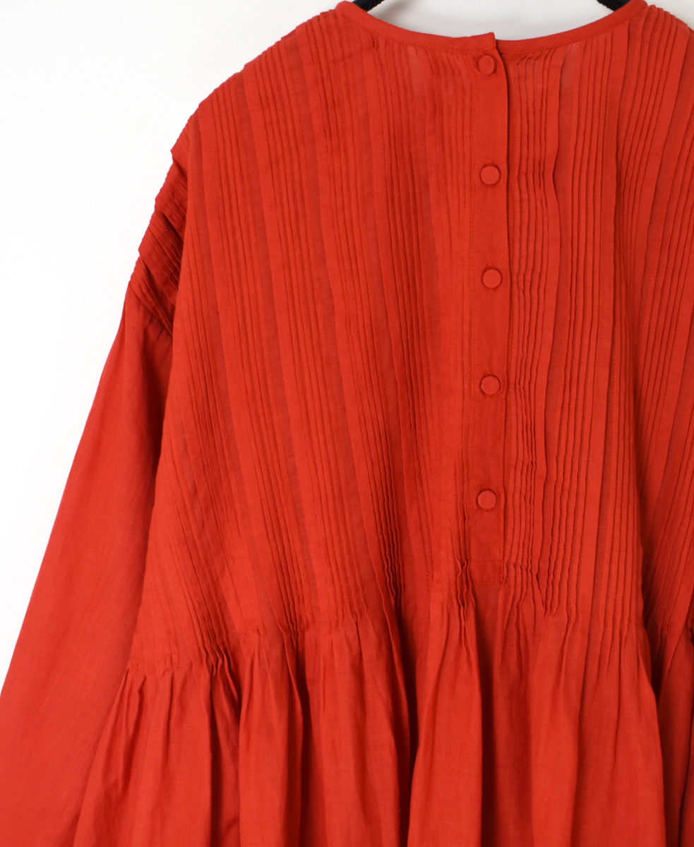 INMDS25043(ブラウス) 100s KHADI(100s×150s) CREW-NECK 3/4SL SHIRT WITH RANDOM PLEATS