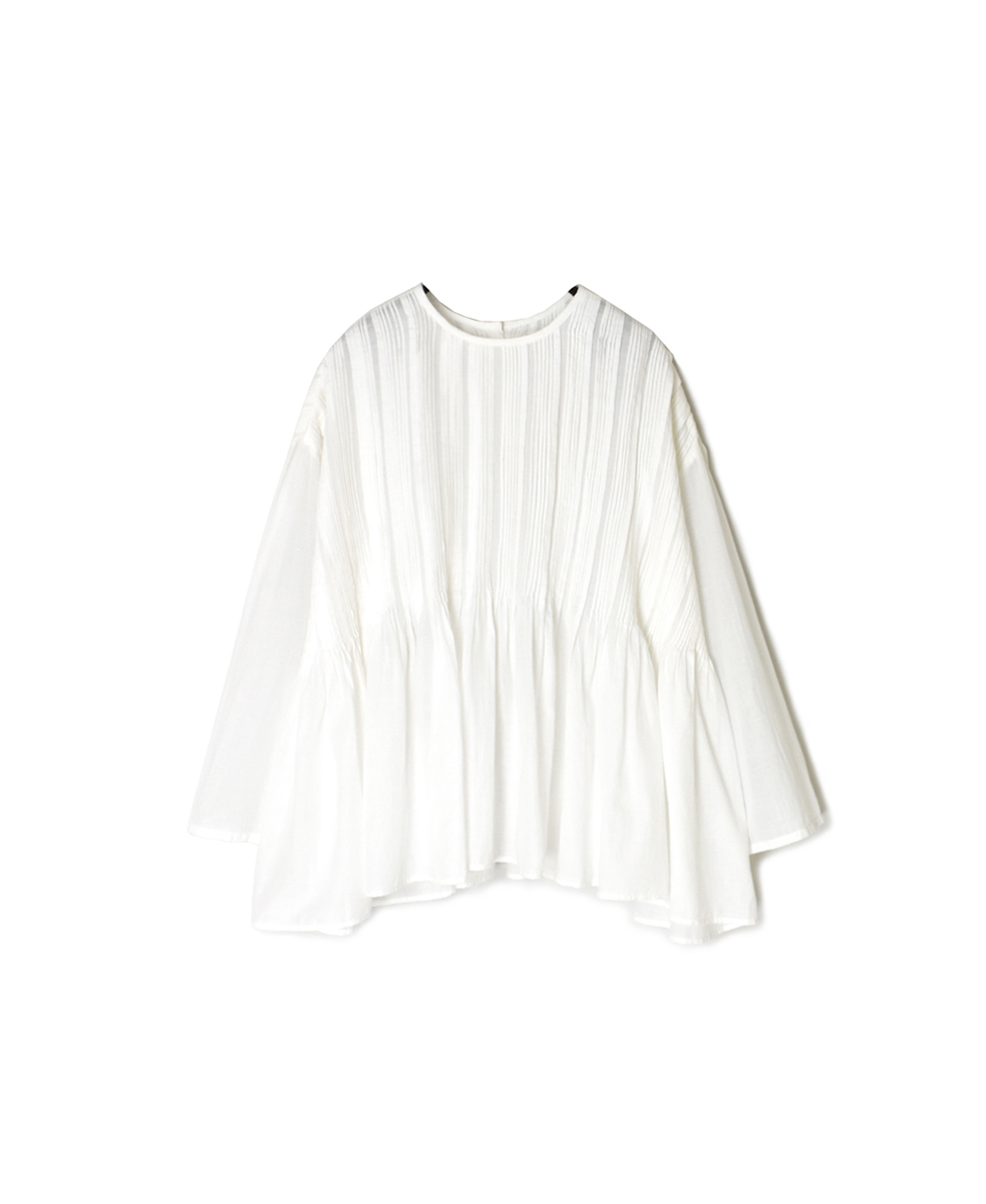 INMDS25043(ブラウス) 100s KHADI(100s×150s) CREW-NECK 3/4SL SHIRT WITH RANDOM PLEATS