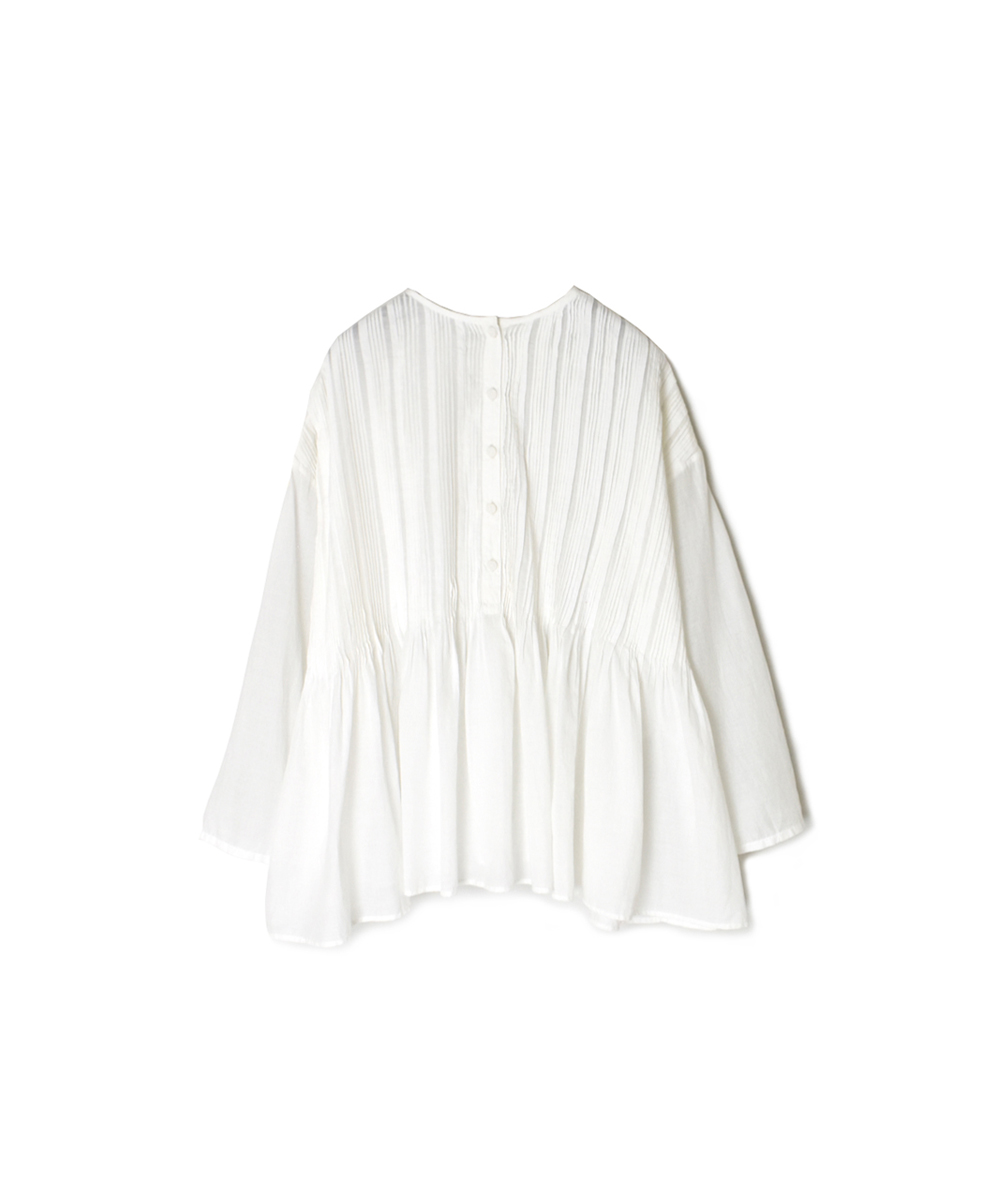 INMDS25043(ブラウス) 100s KHADI(100s×150s) CREW-NECK 3/4SL SHIRT WITH RANDOM PLEATS