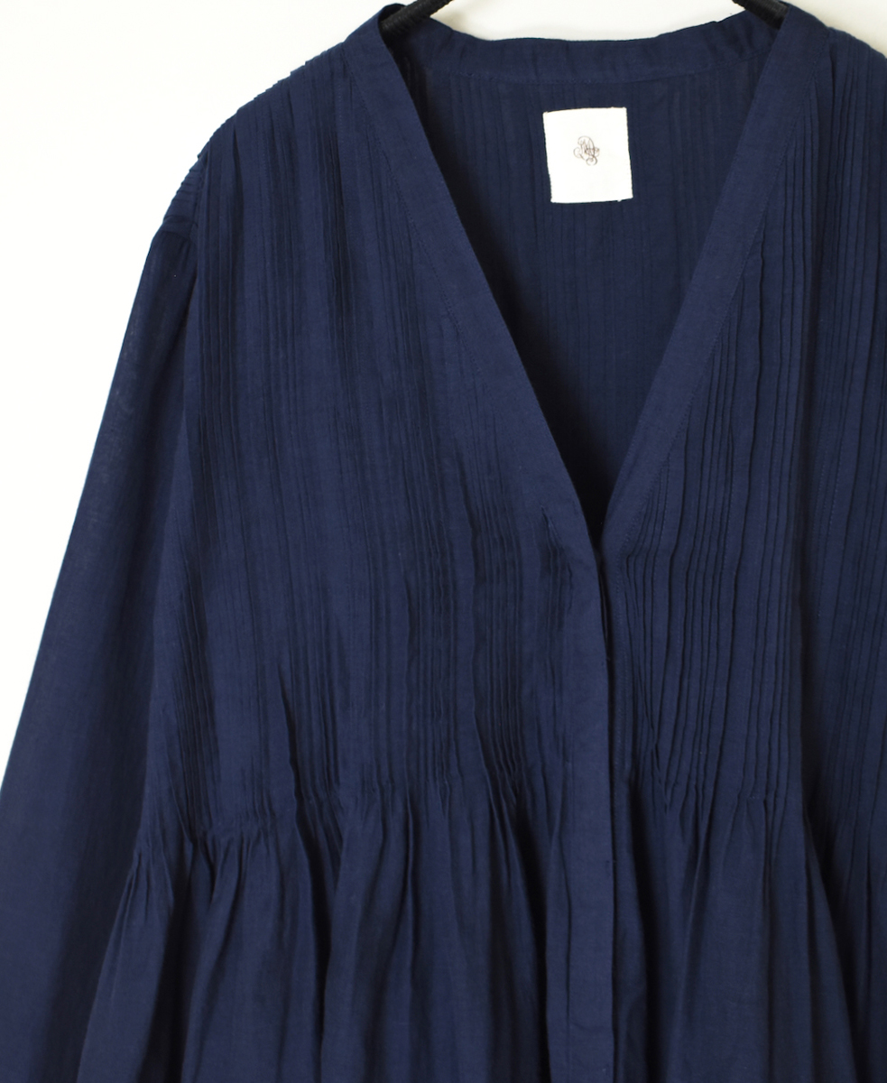 INMDS25041(ブラウス)100s KHADI(100s×150s) WRAP BLOUSE WITH RANDOM PLEATS