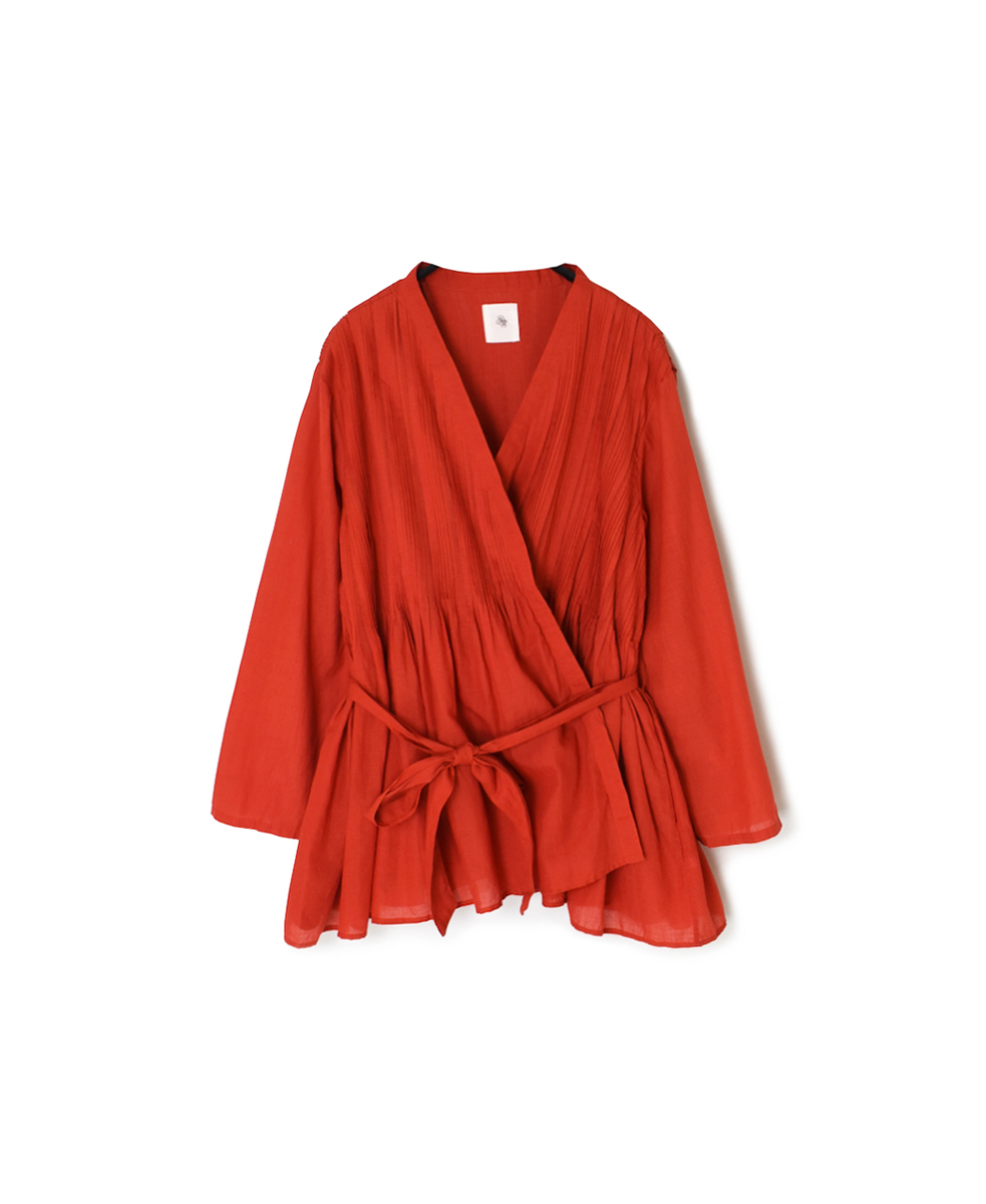 INMDS25041(ブラウス)100s KHADI(100s×150s) WRAP BLOUSE WITH RANDOM PLEATS