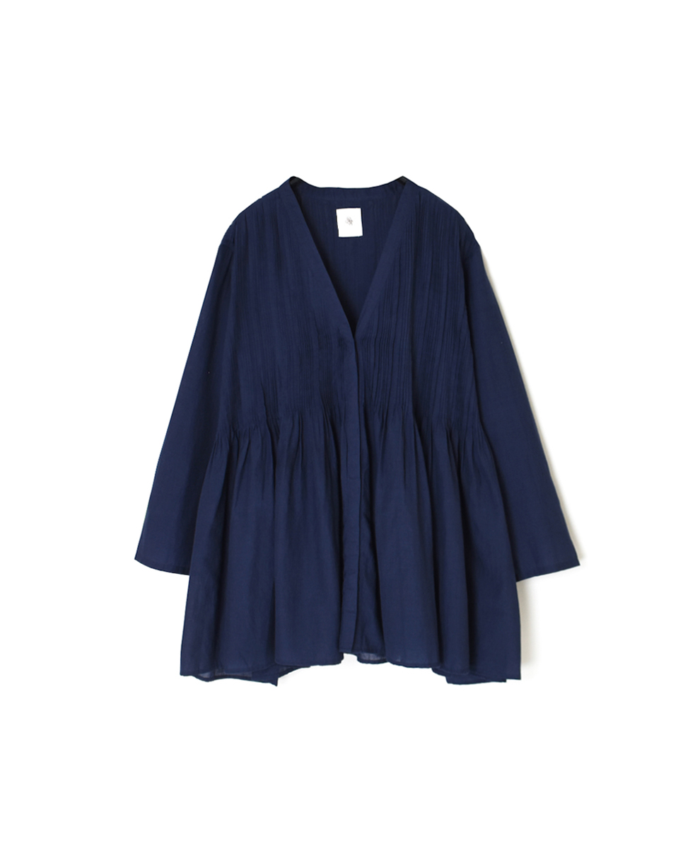 INMDS25041(ブラウス)100s KHADI(100s×150s) WRAP BLOUSE WITH RANDOM PLEATS