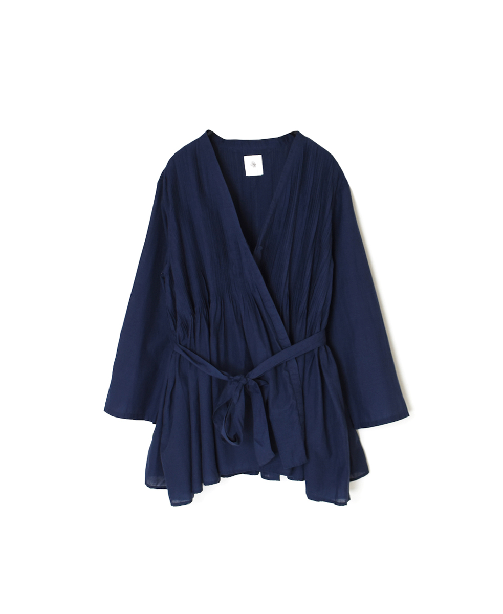 INMDS25041(ブラウス)100s KHADI(100s×150s) WRAP BLOUSE WITH RANDOM PLEATS