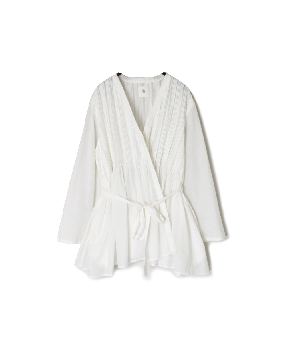 INMDS25041(ブラウス)100s KHADI(100s×150s) WRAP BLOUSE WITH RANDOM PLEATS