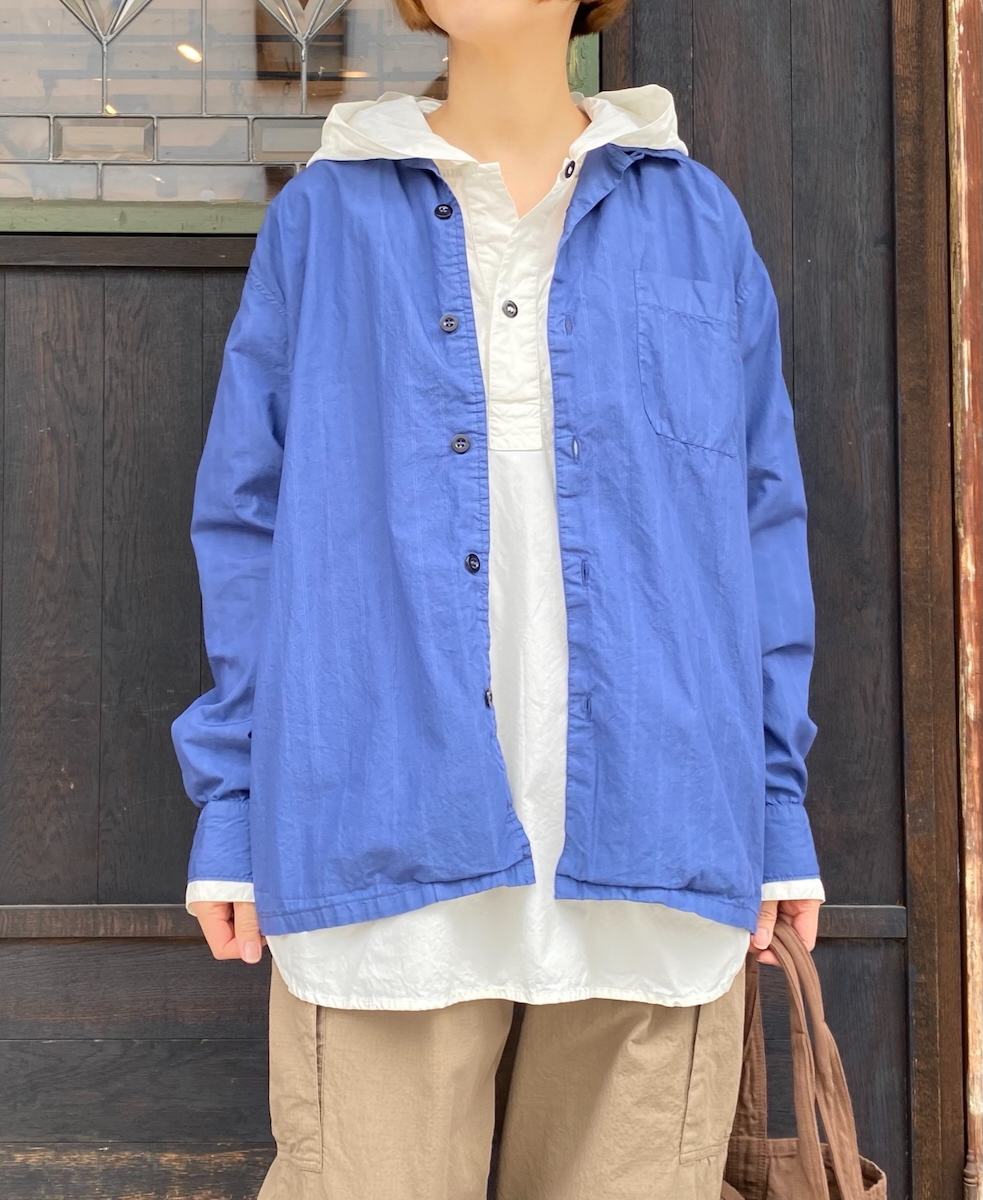 INHT2512STD(シャツ) COTTON STRIPE OVERDYE ONE-UP COLLAR SHIRT