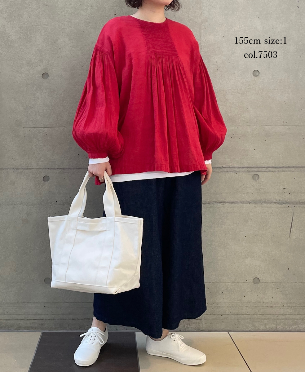 INMDS25012D(シャツ) AUTO LOOM COTTON/LINEN PLAIN(OVERDYE) BACK OPENING CREW-NECK SHIRT WITH MINI PINTUCK